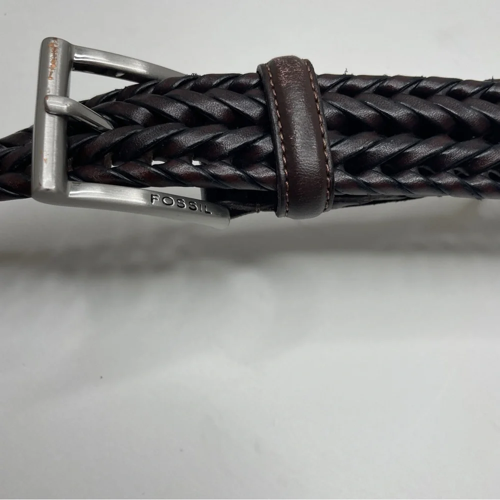 Fossil Mens Espresso Brown Braided Leather Belt 110/44
